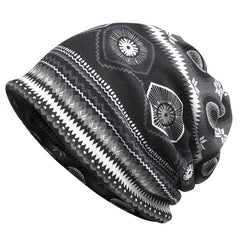 Boho Vintage Print Beanie Cap Elastic Skull Lightweight Warm Headwear