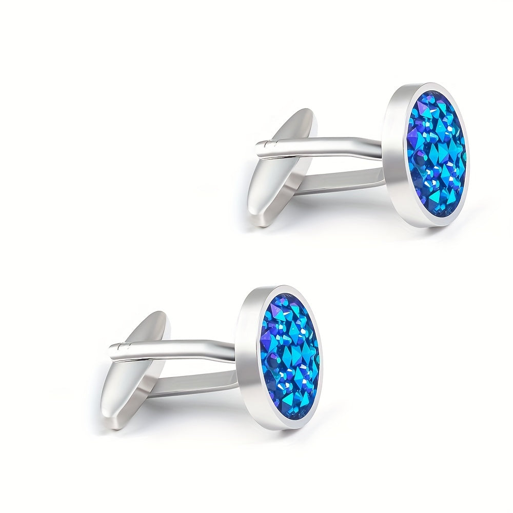 Men's French Shirt Suit Round Crystal Zircon Cufflinks