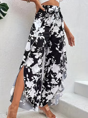  Floral Print Tie Front High Rise Wide Leg Pants