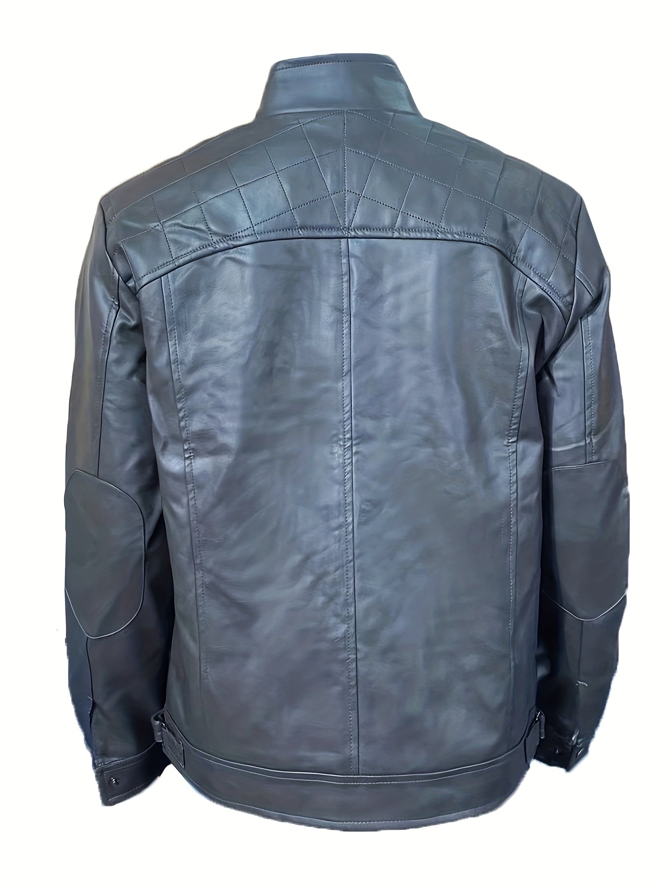 Men's Solid PU Zip Jacket Stand Collar