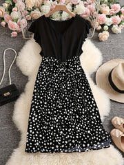 Leopard Print Ruffle Sleeve V Neck Dress