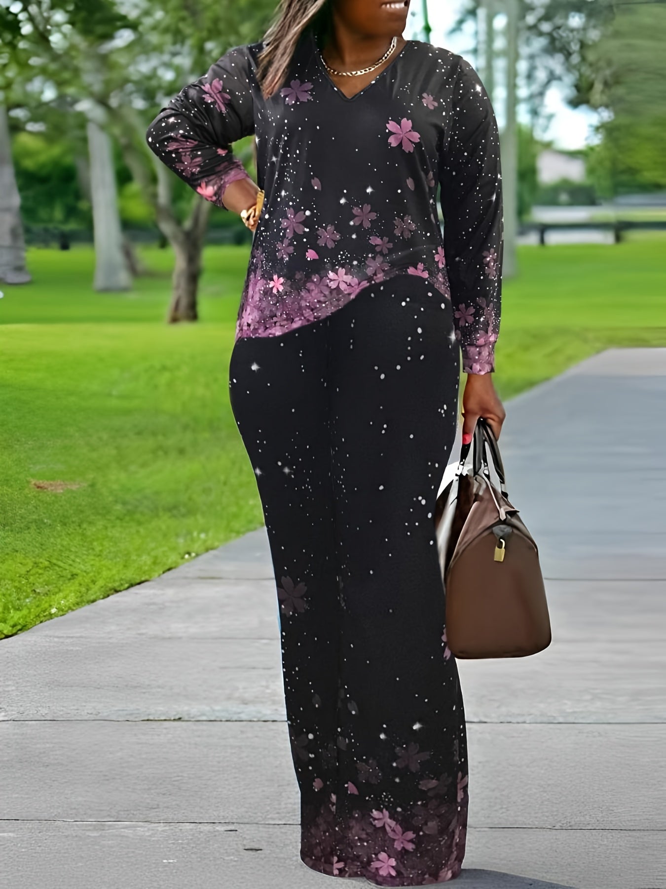  Sakura Print Long Sleeve Top & Pants Set