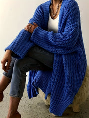 Solid Long Sleeve Open Front Loose Cardigan