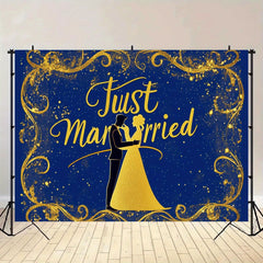 Royal & Golden Wedding Backdrop with Just Married