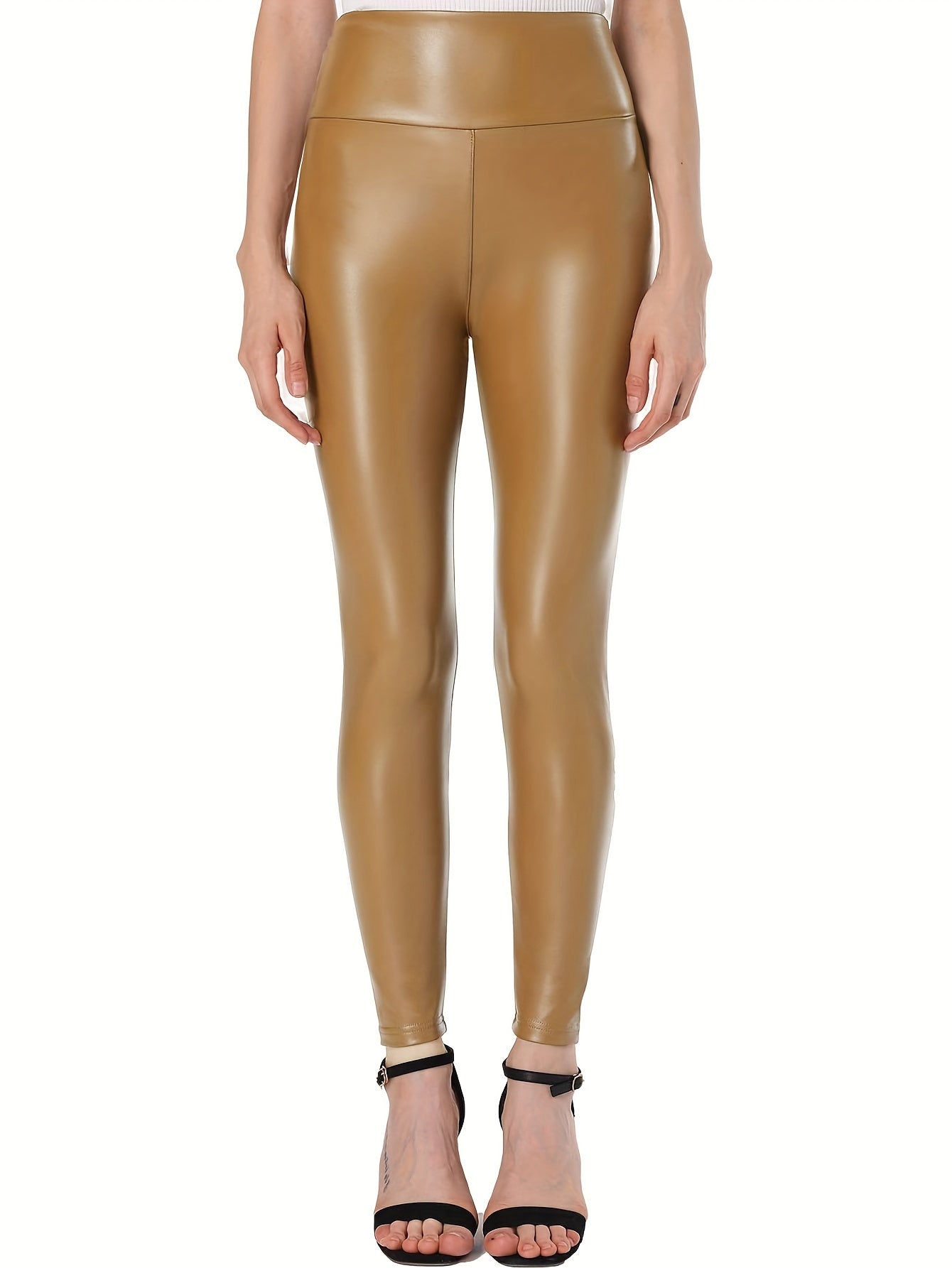Tummy Control Fleece Lined Leather Yoga Pants