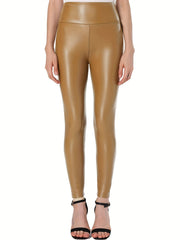 Tummy Control Fleece Lined Leather Yoga Pants