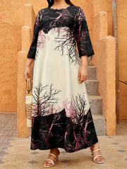  Colorblock Branch Print Maxi Dress
