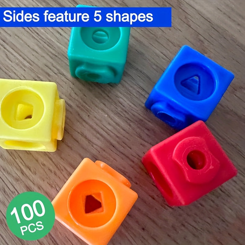 100pcs Fidget Linking Cubes for Learning and Maths with 10 Colours and Shapes