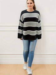  Casual Stripe Print Sweater Women's Long Sleeve Jumper