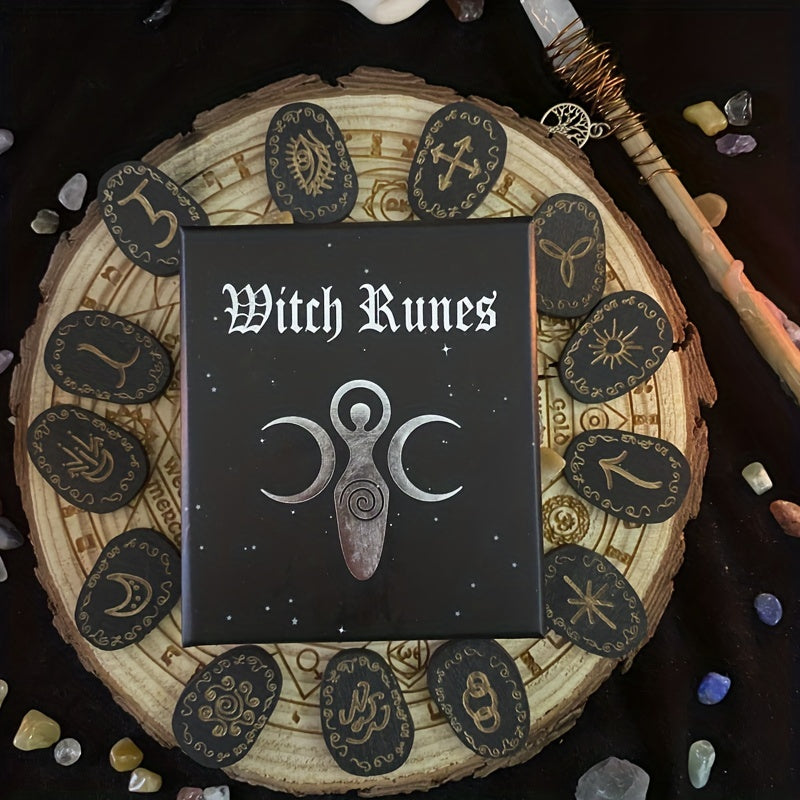 14pcs Wood Runes Stone Set Engraved Rune Symbol For Divination