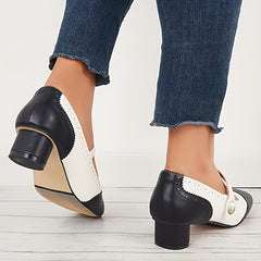 Women's Retro Colorblock Low Heels Mary Jane Dress Pumps