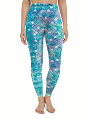 Fish Scale Print Stretchy Leggings Casual Skinny Leggings Women's Clothing