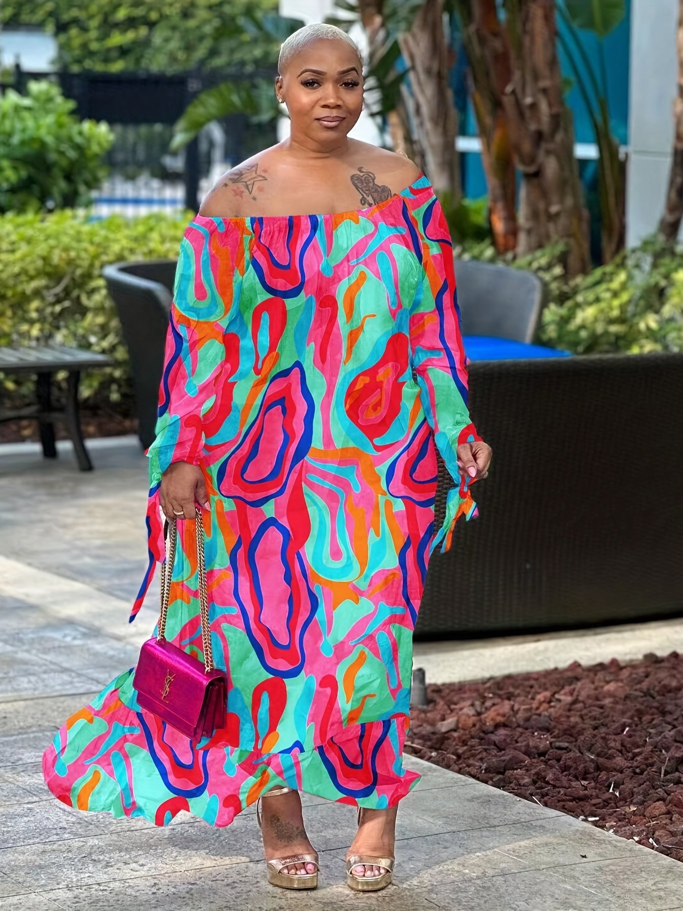 Floral Print Off Shoulder Maxi Dress