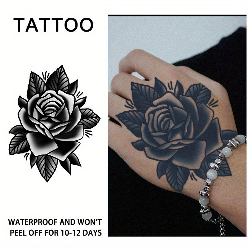 Waterproof Rose Temporary Tattoo Sticker Realistic Semi Permanent Body Art