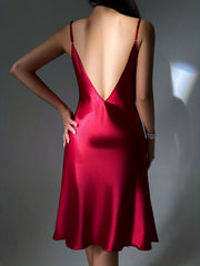 Satin Split Slip Nightdress Backless V Neck Sleep Dress