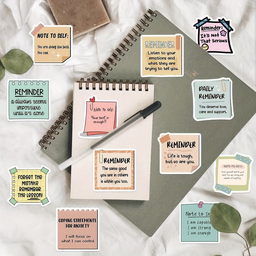 50pcs Pastel Reminder Stickers Positive Affirma Sticky Notes Self Adhesive Vinyl