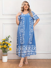  Boho Abaya Dress Women's Plus Geo Print Maxi Jalabiya Dress