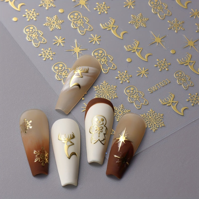 3pcs Christmas Nail Art Stickers Snowflakes Reindeer