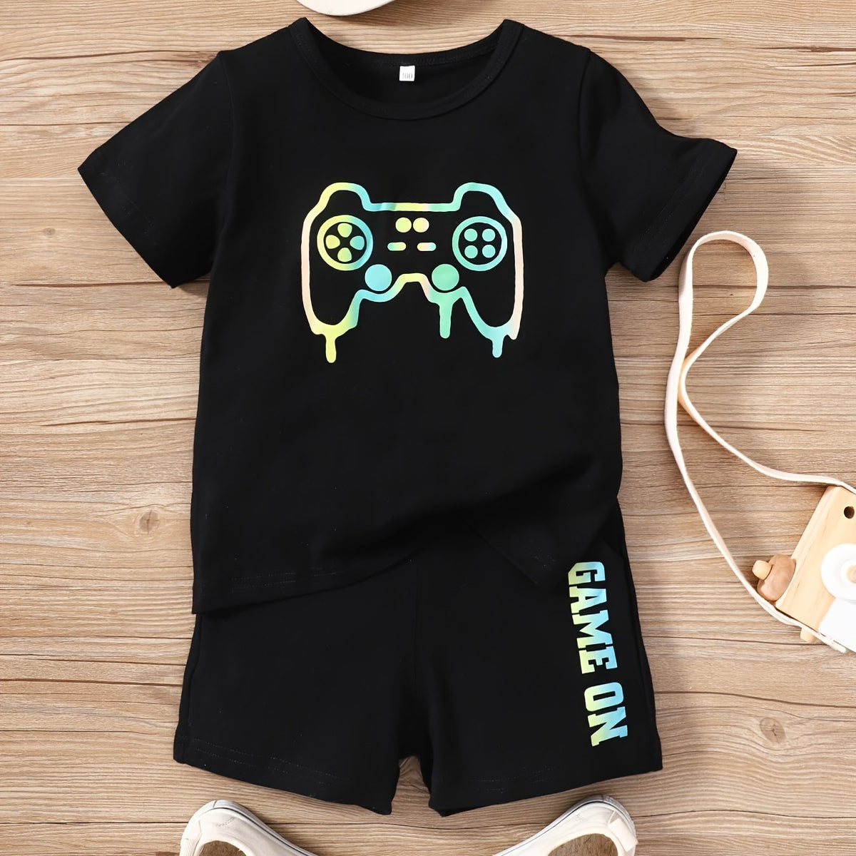 Boys Gamepad Print Short Sleeve Tees & Shorts Set Summer Clothes