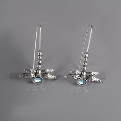 Vintage Dragonfly Stud Earrings with Oval Synthetic Gems for Party