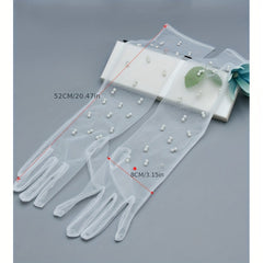 Long Fingerless Tulle Gloves with Beaded Embellishments