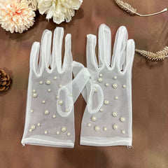 Short Lace Gloves with Pearl Embellishments for Weddings