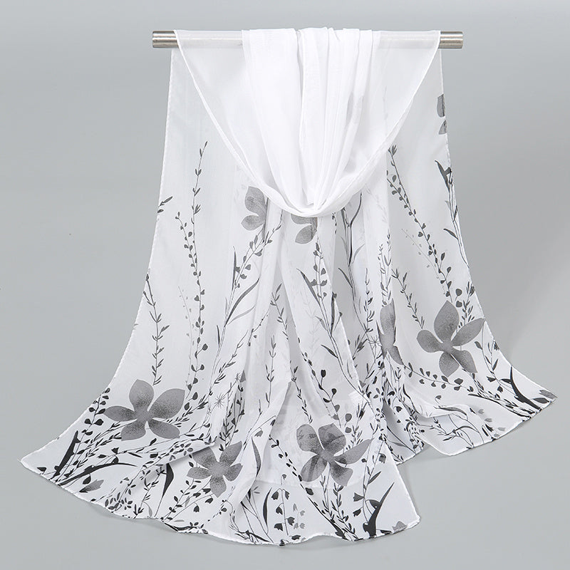 Chiffon Scarf Flower Leaf Print Shawl Windproof Head Wrap Sunscreen Towel