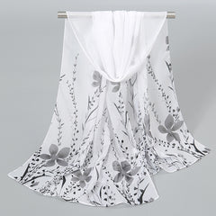 Chiffon Scarf Flower Leaf Print Shawl Windproof Head Wrap Sunscreen Towel