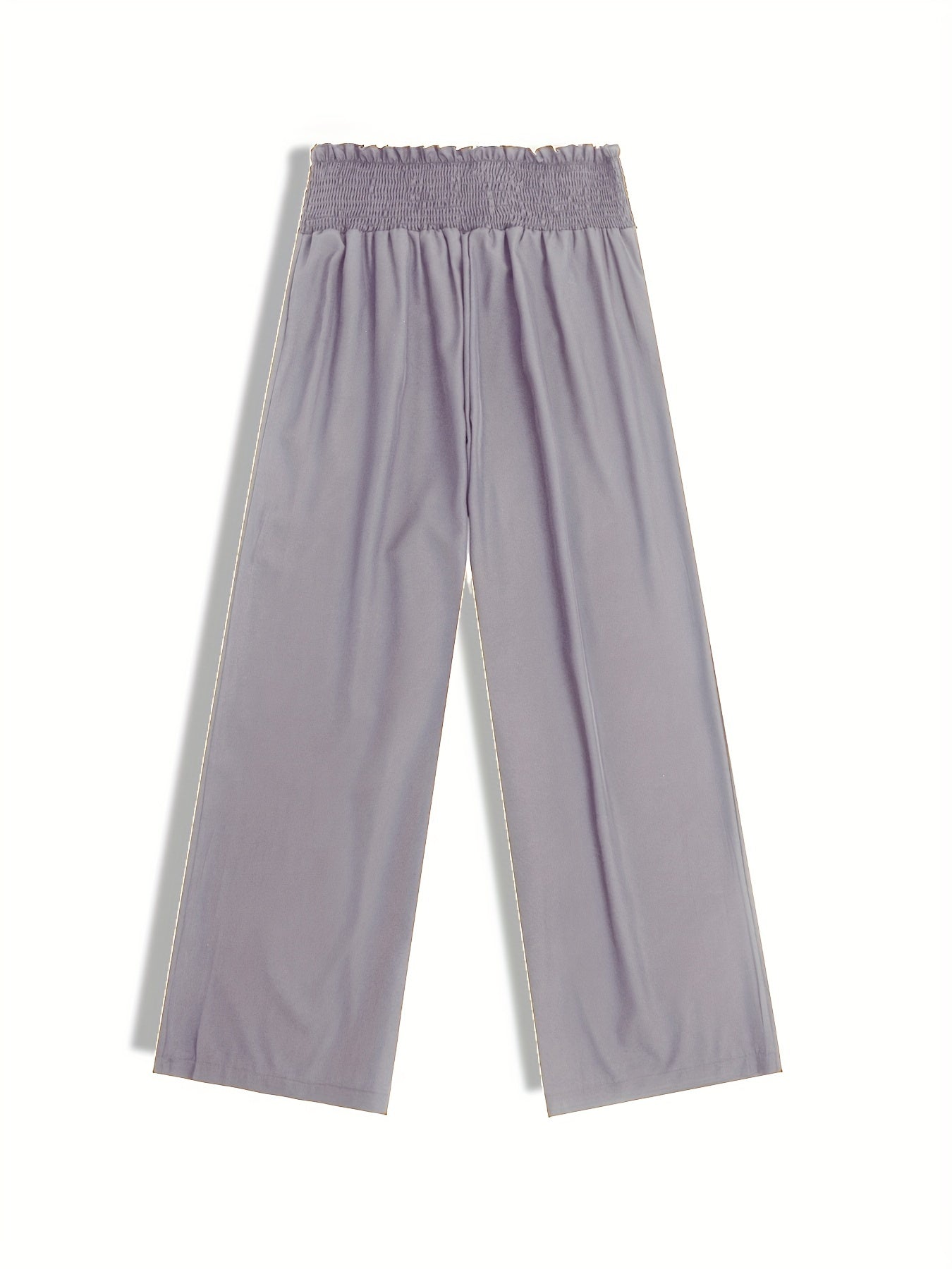  Wide Leg Pants Shirred Waist High Rise Solid Casual