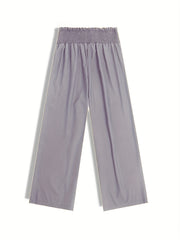  Wide Leg Pants Shirred Waist High Rise Solid Casual
