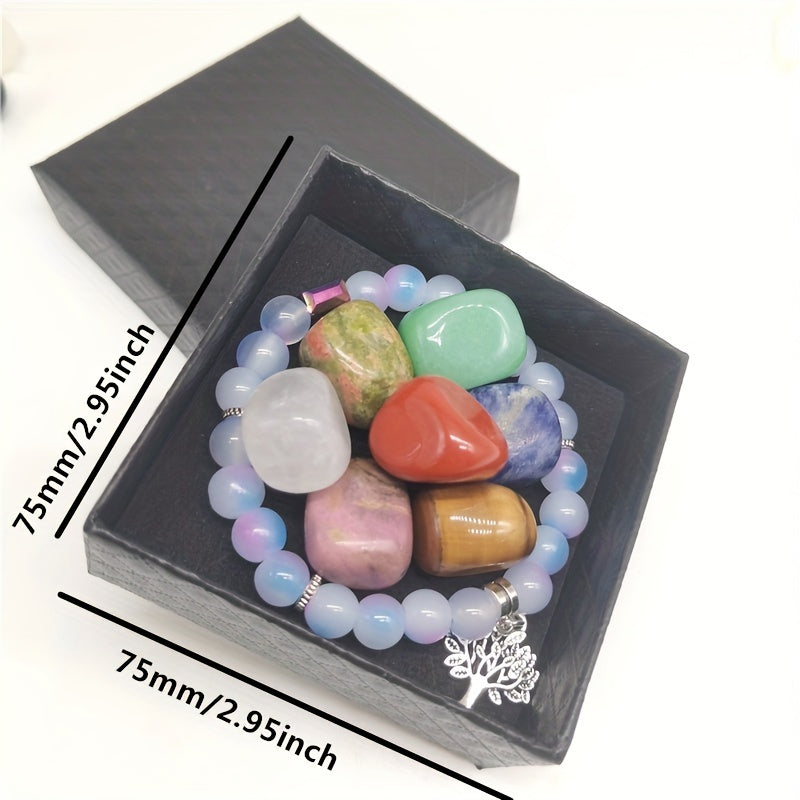 7 Chakras Natural Polished Stones Healing Crystals Bracelet Set