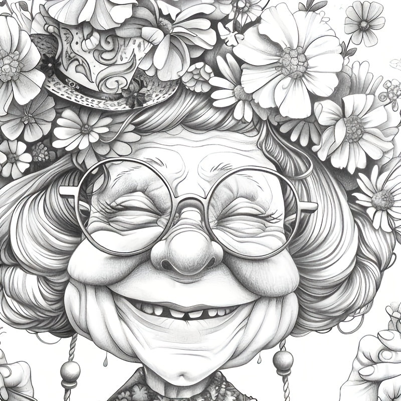 Crazy Grandma Coloring Book 24 Pages 100gsm Thick Paper Relaxing Art Gift