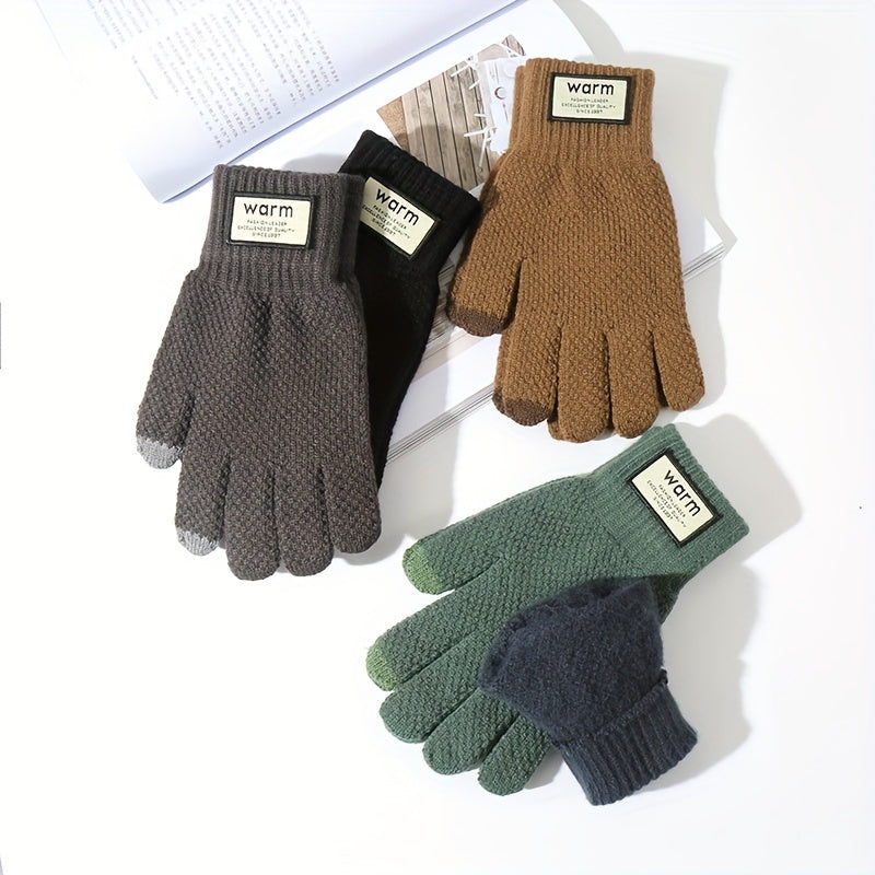 Men's Thick Windproof Knitted Gloves for Winter Outdoor Activities