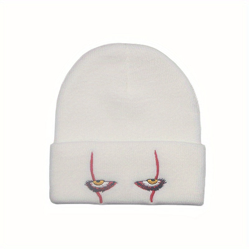 Thickened Horror Clown Eyes Embroidered Knitted Hat Warm Pullover Hip Hop Beanie