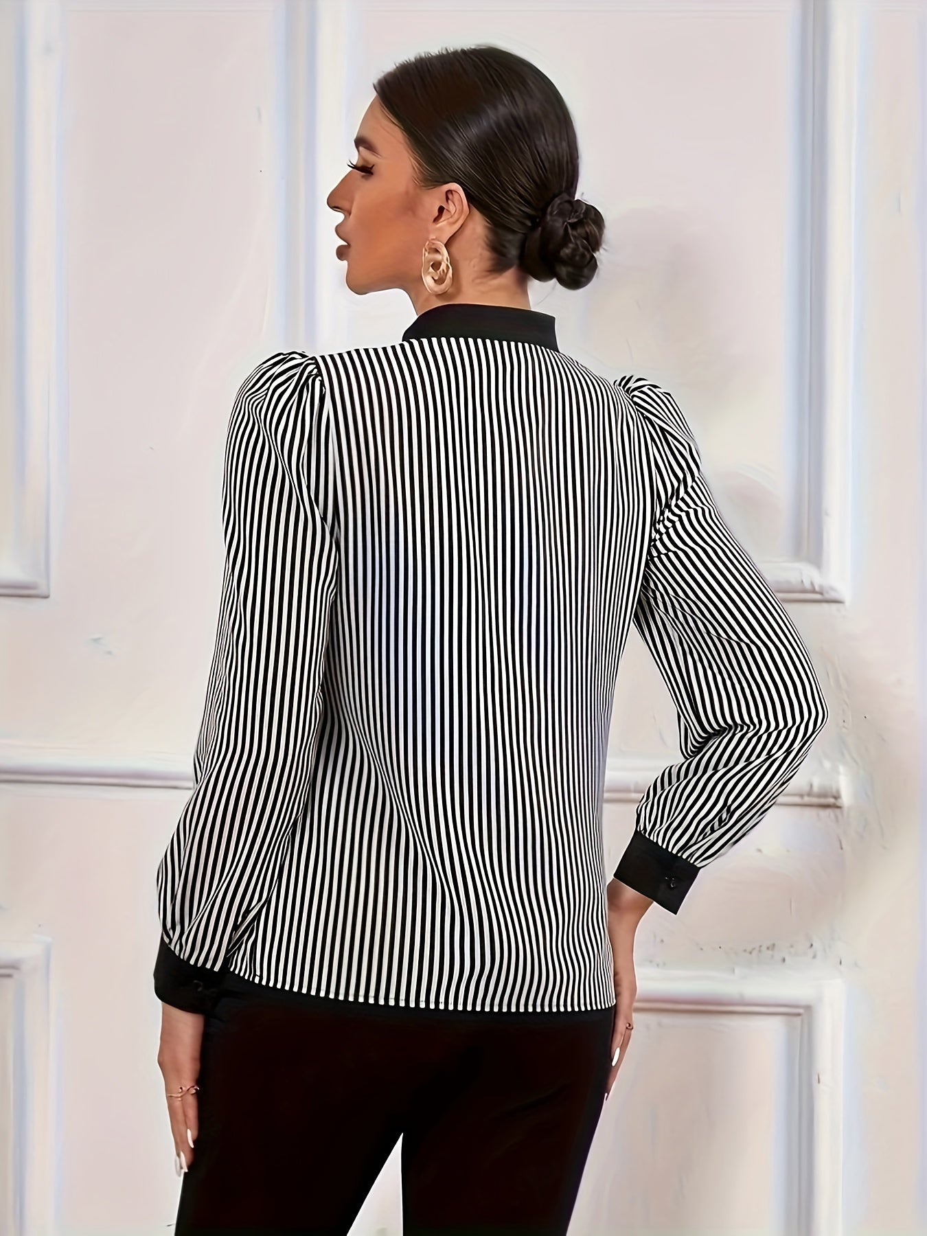  Colorblock Stripe Print Long Sleeve Shirt Top
