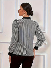  Colorblock Stripe Print Long Sleeve Shirt Top