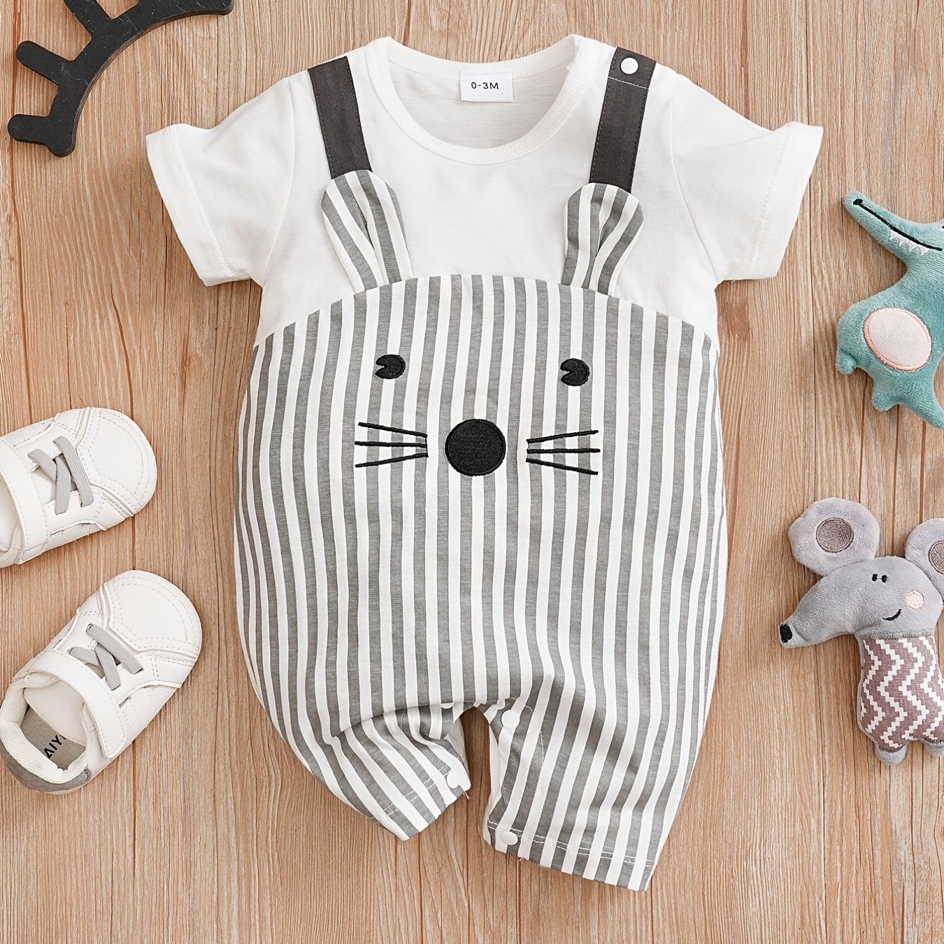 Mouse Print Baby Boys Long Sleeve Jumpsuit