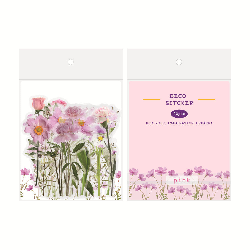40pcs Floral Stickers Pack Waterproof Transparent PET for Bullet Journal DIY