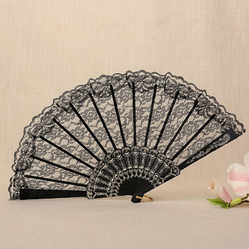 Lace Folding Fan Vintage Handheld Fan Women Girls Hollow Lace Folding Fan
