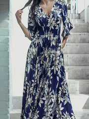  Floral Print Half Sleeve Maxi Dress