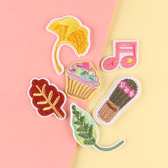 6pcs Cartoon Leaf Cake Embroidered Patches For Clothes Jeans