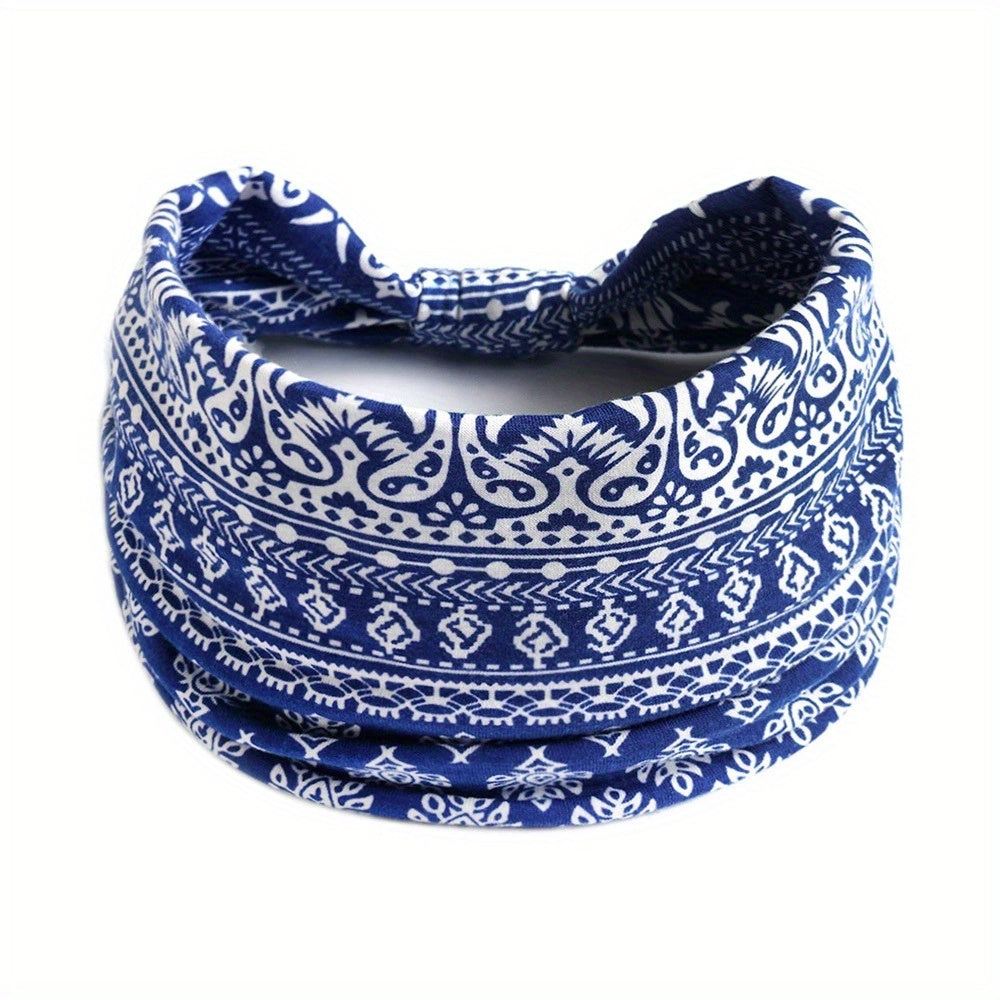 Boho Vintage Headband Paisley Pattern Stretchy Turban for Women