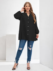 Puff Sleeve V Neck Button Front Blouse