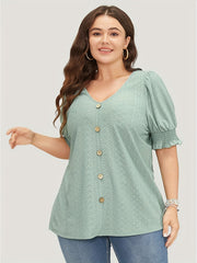  Eyelet Embroidered Puff Sleeve Blouse