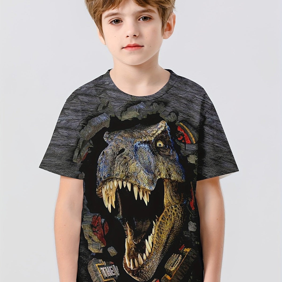 Boys' 3D Dino Graphic Tee for Outdoor Fun