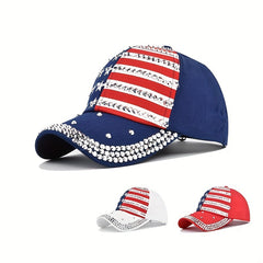 Sun Protection Baseball Cap with Artificial Diamond Inlay