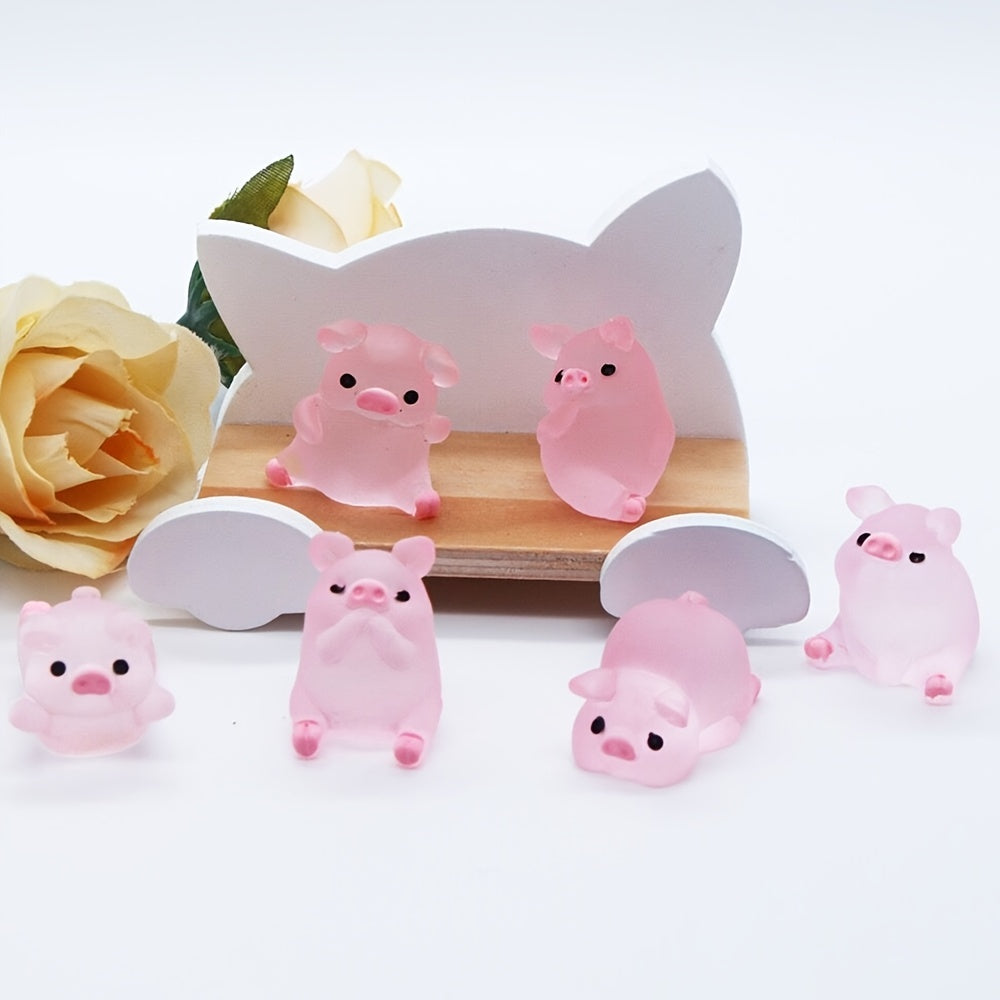 6pcs Mini Resin Luminous Pigs for DIY Christmas Party Decoration