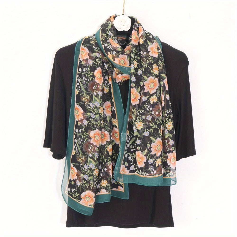 Floral Printed Scarf Lightweight Silk Shawl Sheer Scarf