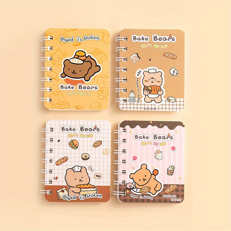 4pcs Cartoon Coil Mini Notebook Set, 320 Sheets A7 Student Portable Book
