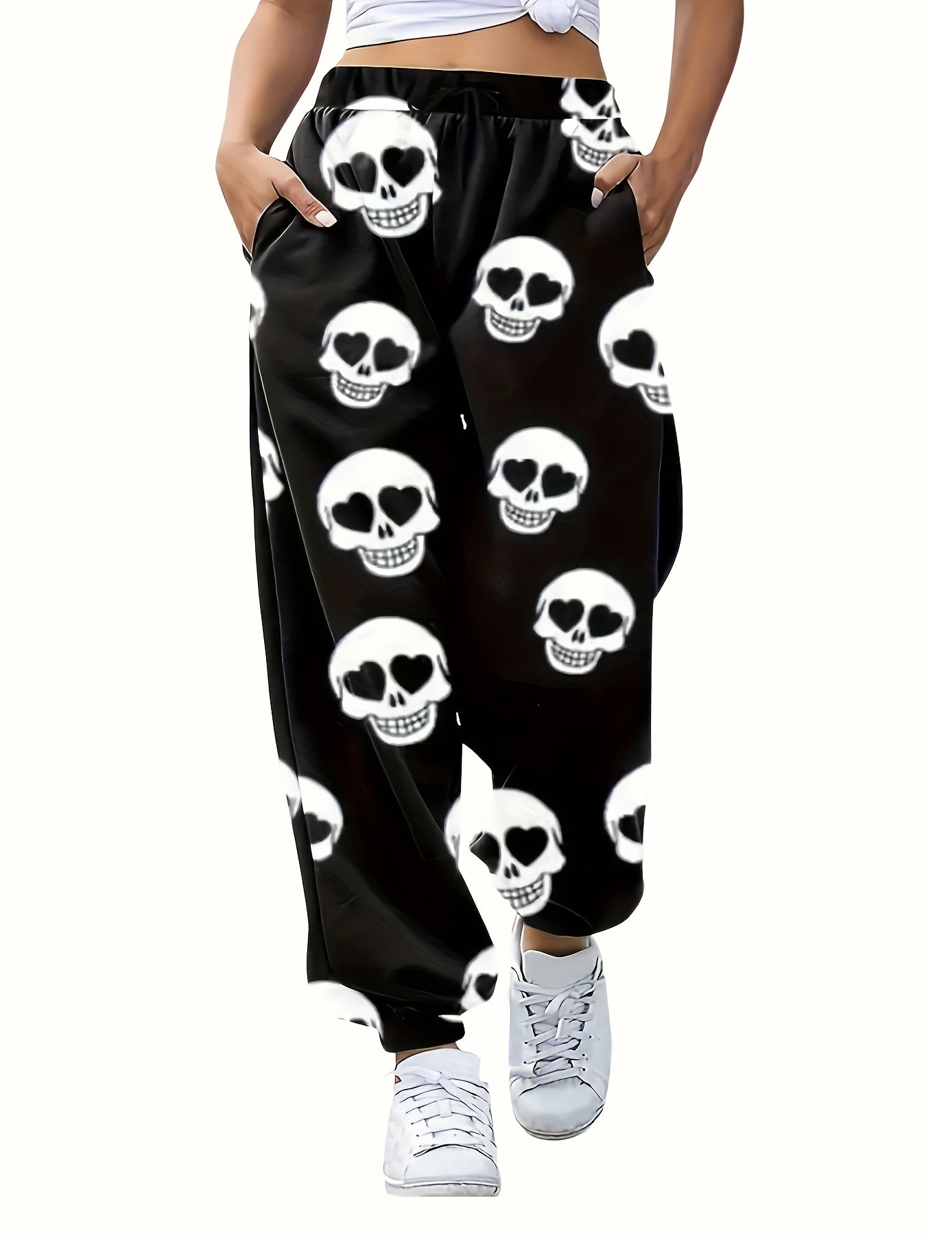 Funny Skull Print High Rise Jogger Pants